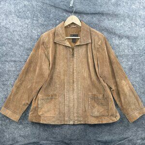 BT Limited Jacket Coat Womens 1X Beige 100% Leather Suede Full Zip Boho Western